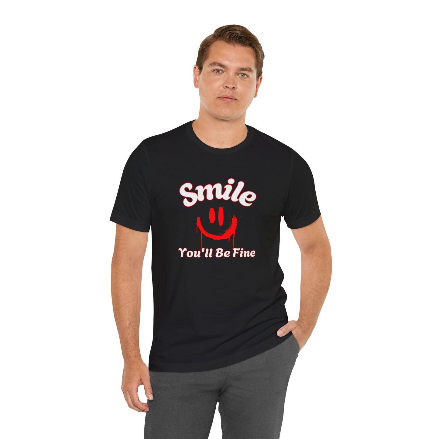 Smile You'll Be Fine T-Shirt — Retro Red Smiley Graphic Tee