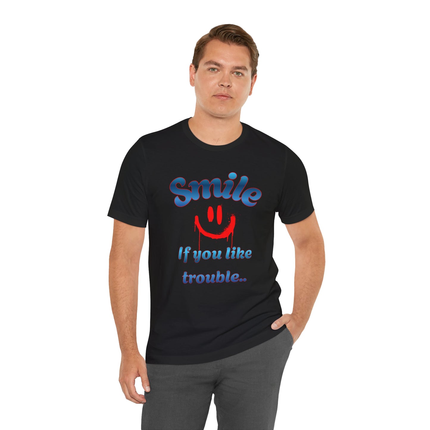Smile If You Like Trouble T-Shirt – Retro Smiley Graphic Tee