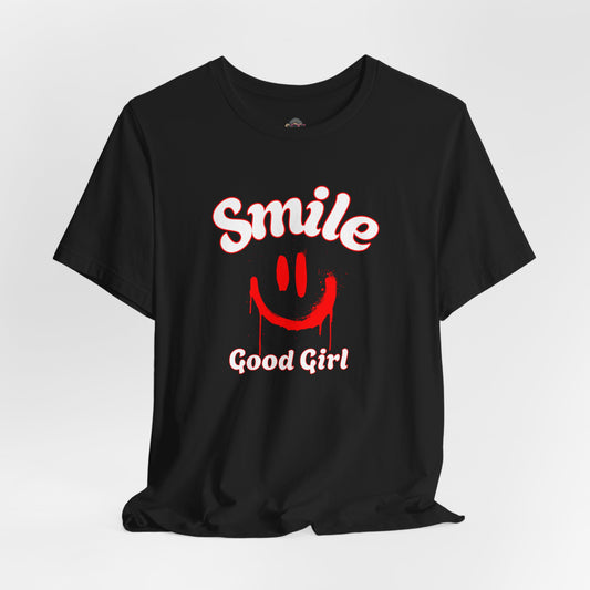 Smile Good Girl Tee — Edgy Red Smile Graphic T‑Shirt