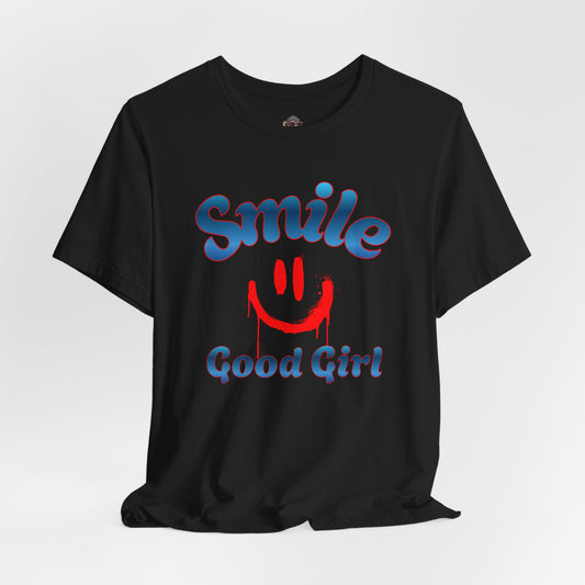 Smile Good Girl Tee — Retro Smiley Graphic Short Sleeve T-Shirt